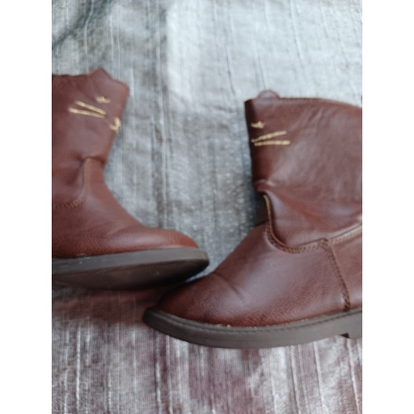 Carters Brown Kitty Cat riding boots. Embroidered cat face. Toddler sz. 5 - Picture 1 of 7